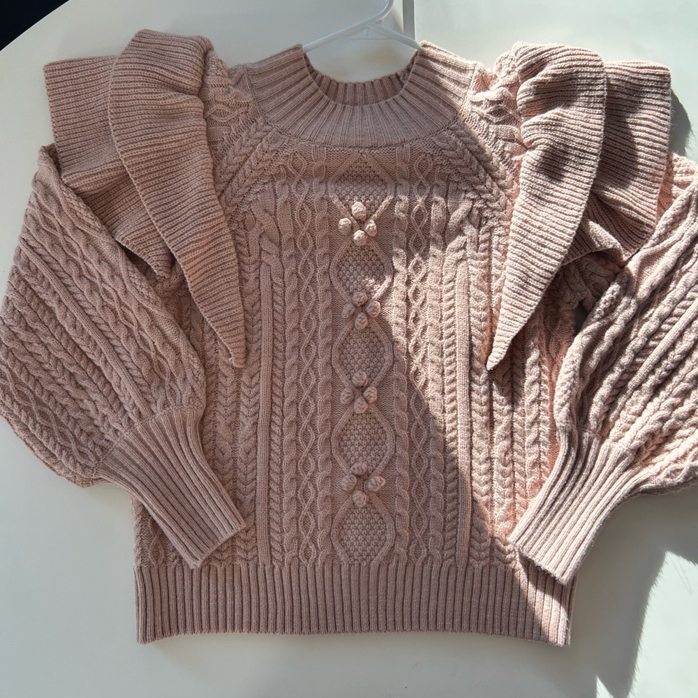 Vivi mock knit sweater ruffle sleeve